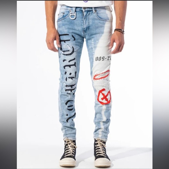 GALA jeans ACCOMPLICE DENIM LIGHT WASH slim leg red black 32 - Picture 1 of 13